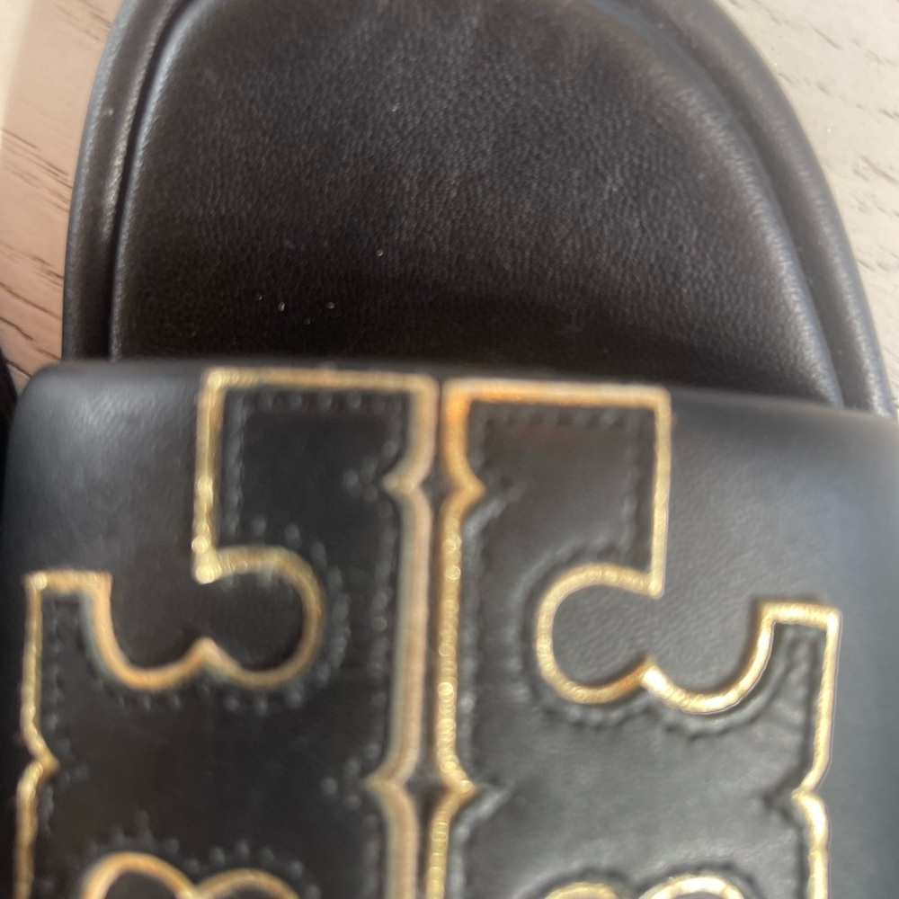Gorgeous Tory Burch Black Leather Slides with Gold Detailing! - Picture 11 of 14